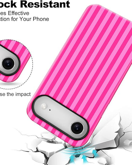 Magnetic for iPhone 17 Air Case Cute Stripes Phone Case, Shockproof Slim TPU and Hard PC Protective Phone Cover Compatible with MagSafe Designed for Women Girls, Deep Pink