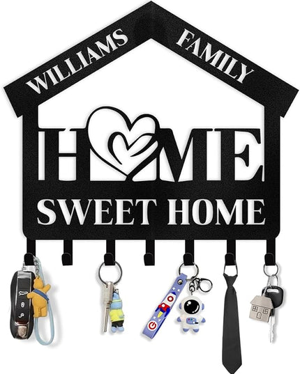 Kotagi Personalized Key Holder for Wall | Sweet Home Key Holder Wall Mounted | Black Metal Key Hanger Wall Decorative | Housewarming Gifts | Key Rack Organizer for Living Room, Bedroom, Entryway