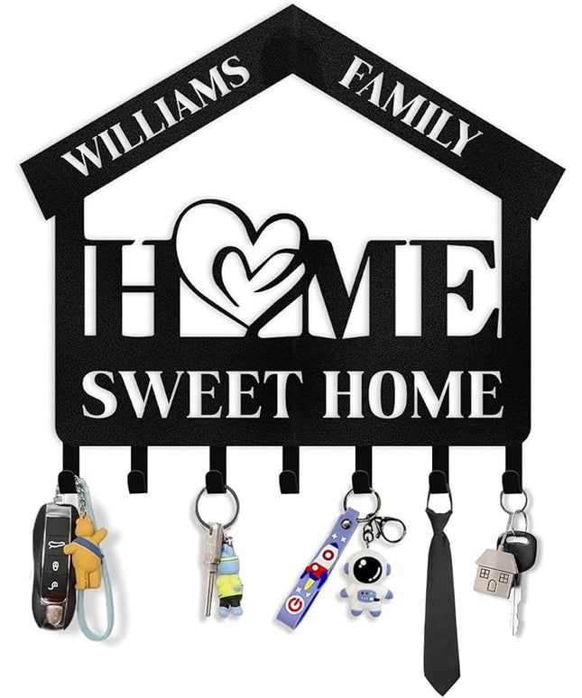 Kotagi Personalized Key Holder for Wall | Sweet Home Key Holder Wall Mounted | Black Metal Key Hanger Wall Decorative | Housewarming Gifts | Key Rack Organizer for Living Room, Bedroom, Entryway