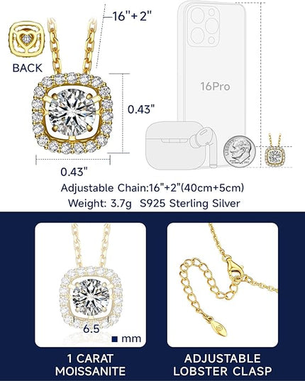 MomentWish Floating Necklace for Women, 0.5/1 Carat Dancing Moissanite Necklace for Her 925 Sterling Silver Pendant Anniversary Birthday Christmas Gift for Wife Mom Girlfriend