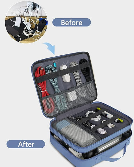 MATEIN Electronics Organizer, Cable Organizer Bag Electronic Accessories Case with Handle for Cable, Cord, Tablet, Charger, Phone, Double Layers Tech Case Travel Gifts for Men and Women, Blue