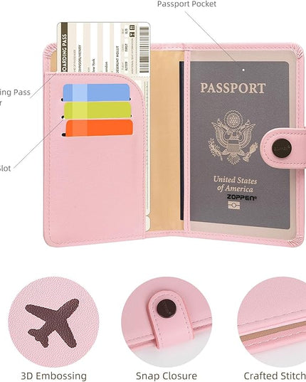 ZOPPEN Passport Holder Women, Passport Cover Travel Wallet Rfid Blocking Passport Wallet Cover Case Travel Essentials Document Organizer, Pink