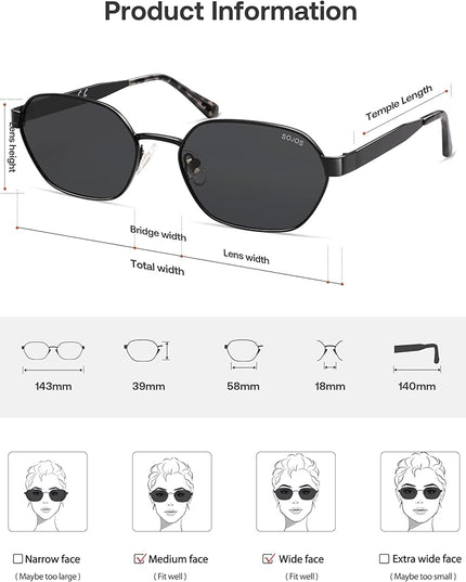 SOJOS Trendy Polarized Hexagon Sunglasses for Women Men, UV400 Retro Rectangle Shades SJ1238