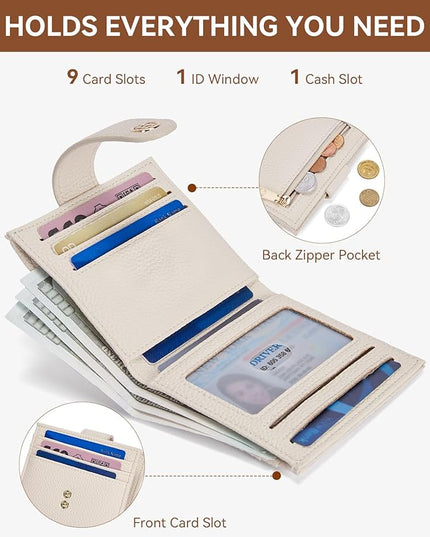 BOSTANTEN Slim Wallet for Women Small RFID Blocking Credit Card Holder Leather Bifold Wallets with Zipper Coin Pocket Beige