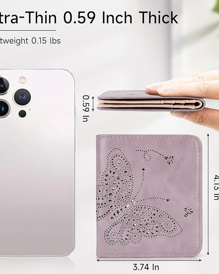 KITEVIUN Small RFID Wallet Women Ultra Thin Slim Womens Wallet Mini Compact Bifold Pocket Ladies Wallets for Women Purple