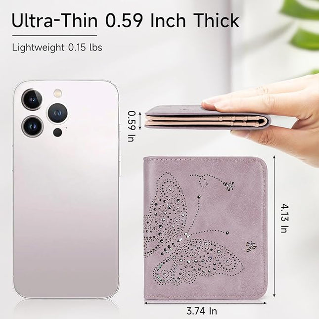 KITEVIUN Small RFID Wallet Women Ultra Thin Slim Womens Wallet Mini Compact Bifold Pocket Ladies Wallets for Women Purple