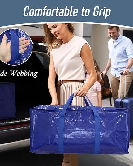 12 Pack Extra Heavy Duty Large Moving Bags with Strong Zipper & Comfortable Handles, Sturdy & Durable Clothes Storage Bags Totes Bins, Packing Moving Boxes for College Supplies, Blue
