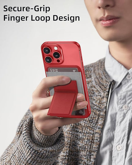 Magsafe Wallet - Magnetic Phone Wallet with Adjustable Stand, Leather Card Holder for iPhone 16/15/14/13/12 Series (Not Mini), 1 Slot, 6 Cards, Red