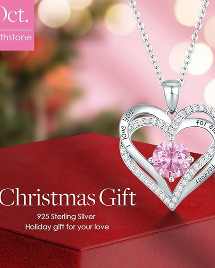 CDE Forever Love Heart Necklaces for Women, Wedding Anniversary, Birthday Mothers Day Christmas Day Gifts for Mom, Mother, Wife, friend, S925 Silver Jewelry with Birthstone Pendant