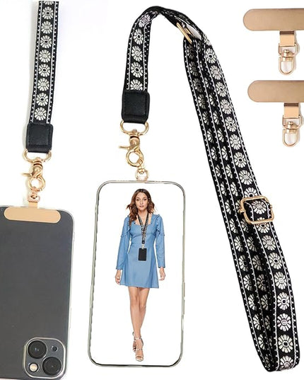 LEMEDE Phone Charm Lanyard, Gold Buckle Adjustable Crossbody and Wrist Strap with 2pcs 360-Degree Rotatable Phone Pad
