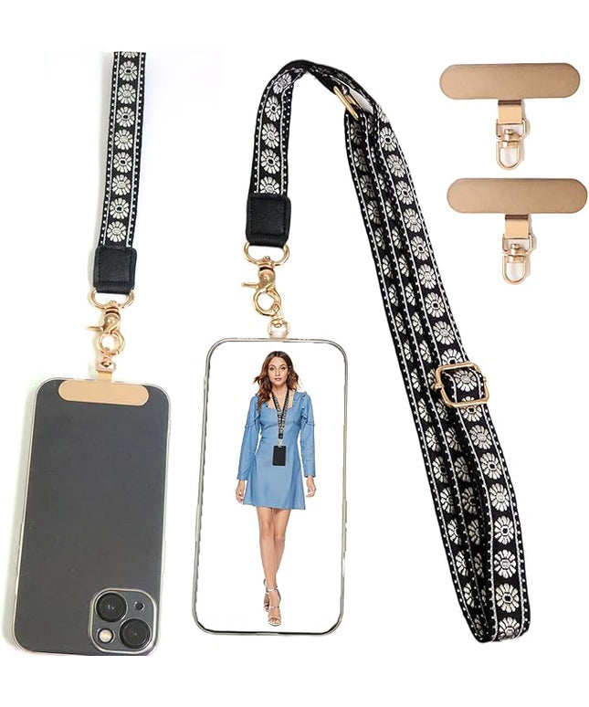 LEMEDE Phone Charm Lanyard, Gold Buckle Adjustable Crossbody and Wrist Strap with 2pcs 360-Degree Rotatable Phone Pad