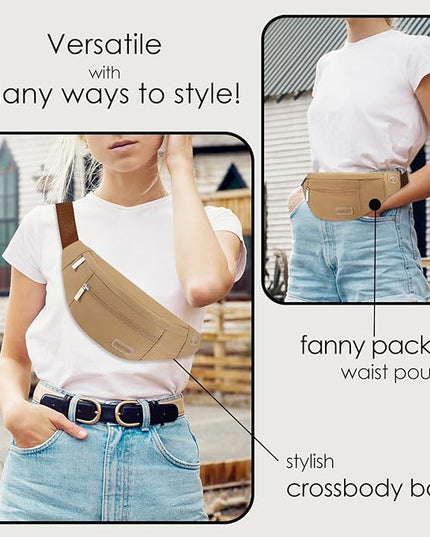 MAXTOP Large Crossbody Fanny Pack with 4-Zipper Pockets,Gifts for Enjoy Sports Festival Workout Traveling Running Casual Hands-Free Wallets Waist Pack Phone Bag Carrying All Phones