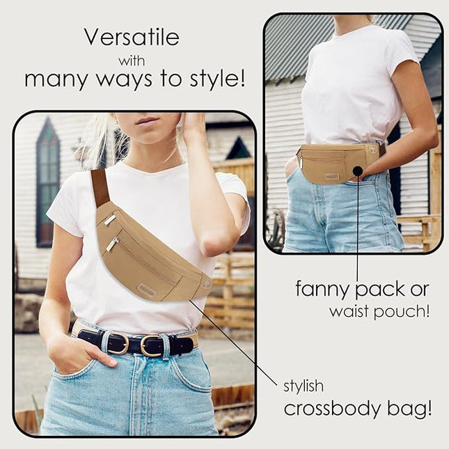 MAXTOP Large Crossbody Fanny Pack with 4-Zipper Pockets,Gifts for Enjoy Sports Festival Workout Traveling Running Casual Hands-Free Wallets Waist Pack Phone Bag Carrying All Phones