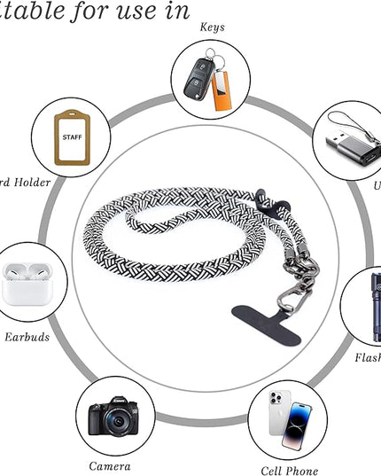 Phone Lanyard Universal Cell Phone Strap Crossbody Strap for iPhone Lanyard Around the Neck Extra Long Rope with Tether Tab for Men and Women (Zebra Black)