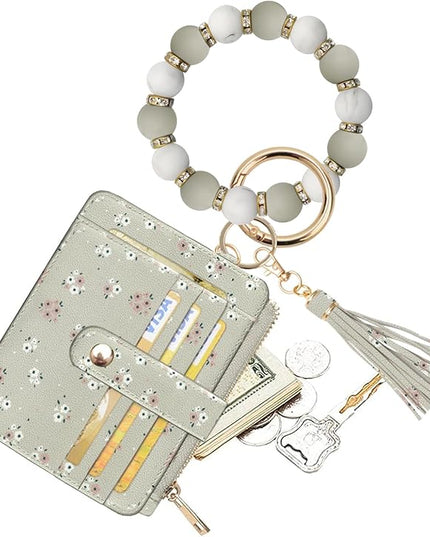 COOLANS Silicone Bracelet Wristlet Wallet Credit Card Holder RFID,ID Window,Key Ring Tassel,Slim Wallet Women Keychain Purse