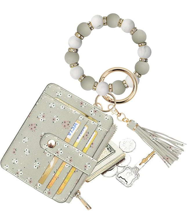 COOLANS Silicone Bracelet Wristlet Wallet Credit Card Holder RFID,ID Window,Key Ring Tassel,Slim Wallet Women Keychain Purse