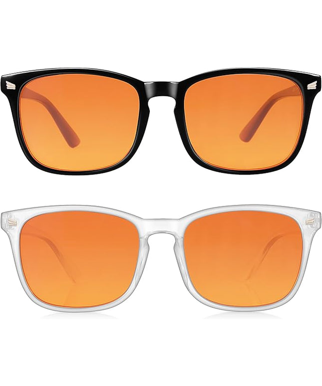 2 Packs Professional Sleep Glasses with 98.7% Blue Light Blocking Dual AR Coatings Amber Lens, Computer Gaming Glasses for Men Women, Anti Fatigue & Eye Strain