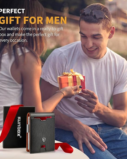 RUNBOX Mens Slim Wallet with Money Clip RFID Blocking Bifold Credit Card Holder for Men with Gift Box