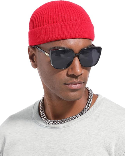 Short Fisherman Beanie for Men Women, Wool Knit Cuff Warm Winter Hats, Trawler Beanie Watch Caps Soft Skullcap
