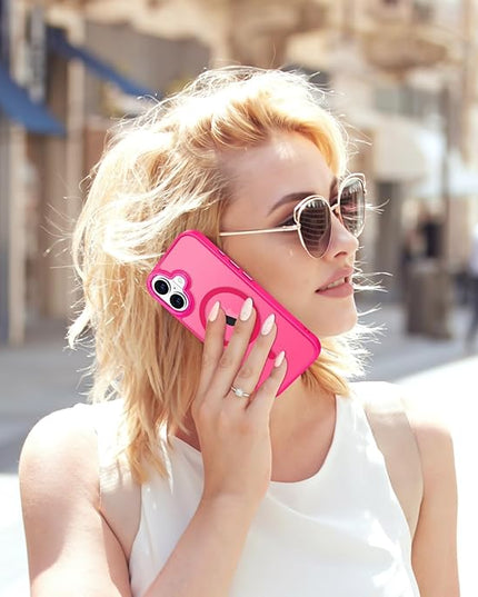 Hython Case for iPhone 17 Case Magnetic Translucent Matte Phone Cases 6.3" [Compatible with MagSafe] Thin Slim Fit Shockproof Bumper Hard Protective Cover for Women Men Girls, Frosted Hot Pink
