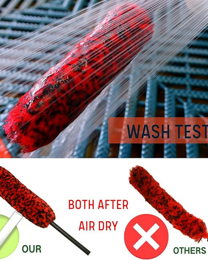 Professional 4 Pack Long Handle Wheel Brush Kit for Cleaning Wheel and Tire- 2X Soft Wheel Cleaning Brush, Detailing Brush and Stiff Tire Brush, Bendable& Durable Wheel Rim Cleaner Brush Set