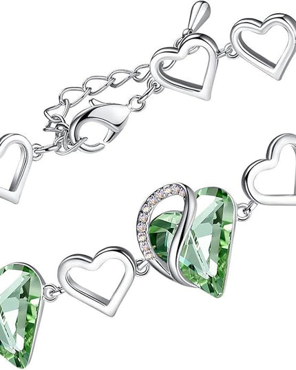 Leafael Infinity Love Heart Link Bracelets, Birthstone or Healing Stone Crystal Bracelet for Women, Silver Tone Jewelry Gifts for Her, 7-inch Chain and 2-inch Extender