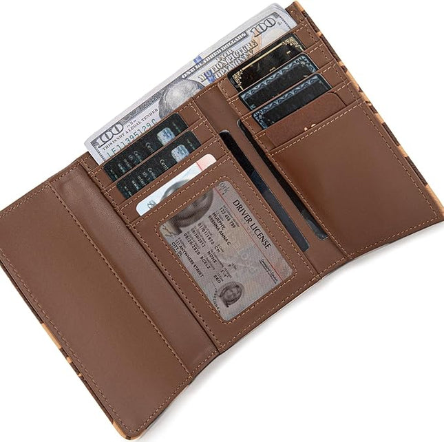 Montana West Brown Cow Print Wallet Women Small Trifold Wallet Ladies Female Credit Cash Wallets Western Travel Clutch Wallets with ID Window and RFID Lining