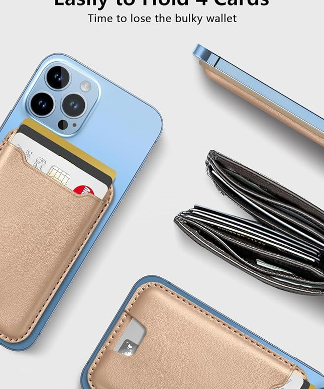 TopMade for Magsafe Wallet, Strongest Magnetic Card Holder for iPhone 17, iPhone 16/15/14/13/12 Series, Magnetic Phone Wallet with Powerful Magnets, RFID Blocking, Fit 4 Cards, Desert Titanium Gold