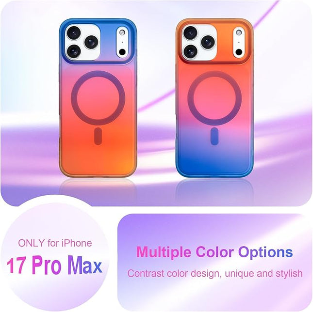Aesthetic Case for iPhone 17 Pro Max Case for Women Girls [Compatible with Magsafe] Cute Girly Trendy Glitter Sparkly Rainbow Magnetic Protective Phone Cover, Matte Iridescent Orange & Blue