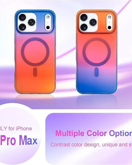 Aesthetic Case for iPhone 17 Pro Max Case for Women Girls [Compatible with Magsafe] Cute Girly Trendy Glitter Sparkly Rainbow Magnetic Protective Phone Cover, Matte Iridescent Blue & Orange