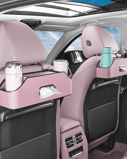 HOLDCY Car Back Seat Organizer with 2 Drink Cup Holder - Tissue Box and Storage Box Hook - Multi-functional Storage - Great for Kids and Travel (Pink)