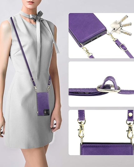 Bocasal Crossbody Wallet Case for iPhone 12/12 Pro with Card Holder,Zipper Card Slot Protector Shockproof Purse Cover with Removable Cross Body Strap 6.1 Inch(Purple)