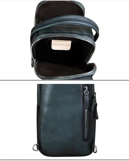 Genuine Leather Sling Bag Retro Crossbody Backpack Handmade Chest Shoulder Hiking Daypack Fanny Purse
