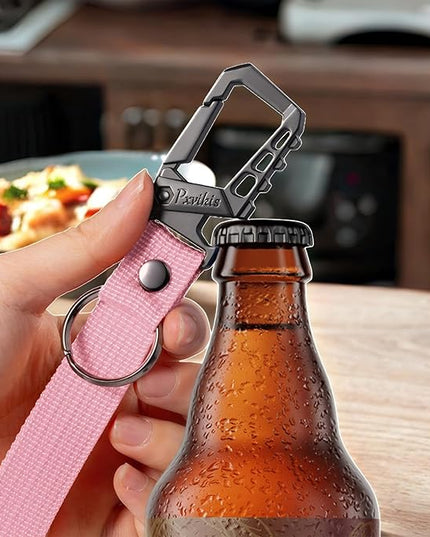 Metal heavy duty key chain carabiner clip bottle opener wrist lanyard ring car key fob unisex for men and women