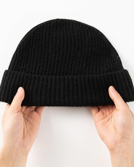 Villand 100% Cashmere Ribbed Cuffed Hat for Men, Ultra-Soft Men's Pure Cashmere Winter Ski Beanie