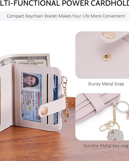 POIUGOYA Slim Wallet for Women,RFID Blocking Bifold Credit Card Holder with Zipper Coin Pocket,ID Window,Keychain
