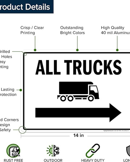 All trucks With Right Arrow Sign, 10x14 Inches, Rust Free .040 Aluminum, Fade Resistant, Made in USA by My Sign Center