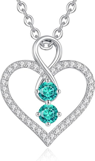 LOUISA SECRET Infinity Double Birthstone Necklace, 925 Sterling Silver Tiny Pendant Heart Necklace for Women Wife Her, Best Jewelry Gift Heart Jewelry Meaningful Gift for Valentine's Day, Christmas, Birthday Anniversary