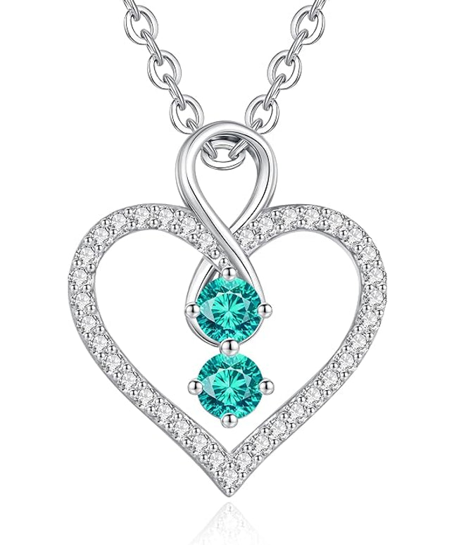 LOUISA SECRET Infinity Double Birthstone Necklace, 925 Sterling Silver Tiny Pendant Heart Necklace for Women Wife Her, Best Jewelry Gift Heart Jewelry Meaningful Gift for Valentine's Day, Christmas, Birthday Anniversary
