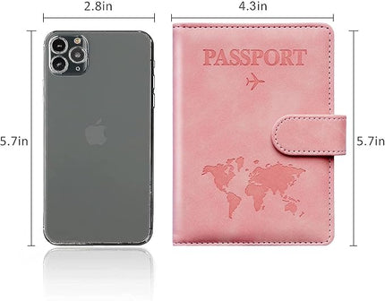 Passport Holder for Travel Women and Men RFID Passport Holder with Card Slots Holder Passport Case Passport cover Passport Wallet Travel Essentials and Accessories (Buckle, PINK)