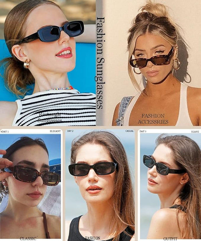 Dollger Rectangle Sunglasses for Women Men Trendy Retro Fashion Sunglasses UV 400 Protection Square Fram