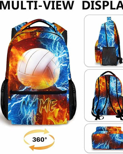 Boys Backpack for Kids Personalized Volleyball Schoolbag for Elementary Middle Primary, 17 Inch Durable Lightweight Bookbag