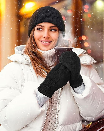 SATINIOR 56 Pcs Bulk Winter Hats and Gloves Set for Homeless Beanies Touchscreen Gloves Knit Cuffed Skull Caps for Men Women