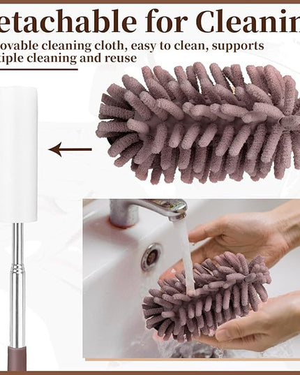 2 PCS Car Interior Duster with Extension Pole, Microfiber Car Dusters with Bendable Head, Cars Duster Exterior&Interior Scratch Free, for Cleaning of Vehicle Details, Offices, Window, Furniture(Brown)