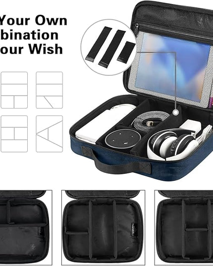 MATEIN Cord Organizer Travel for Men, Large Travel Accessories Changer Case for Cables, Cell Phone and Tablet (Up to 12.9inch), Portable Double Layers Cable Organizer Box, Navy Blue, Tech Gifts