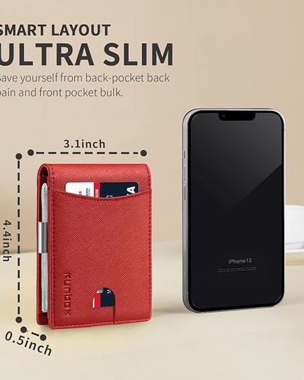 RUNBOX Slim Money Clip Wallets for Men RFID Blocking 11 Card Holder Minimalist Small Leather Bifold Men's Front Pocket Wallet Gift Box