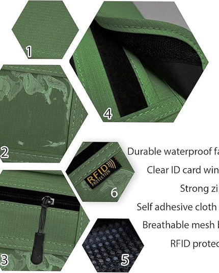 RFID Blocking Travel Neck Wallet Pouch and Passport Holder, Travel Neck Pouch Passport Holder for Women & Men - Army Green