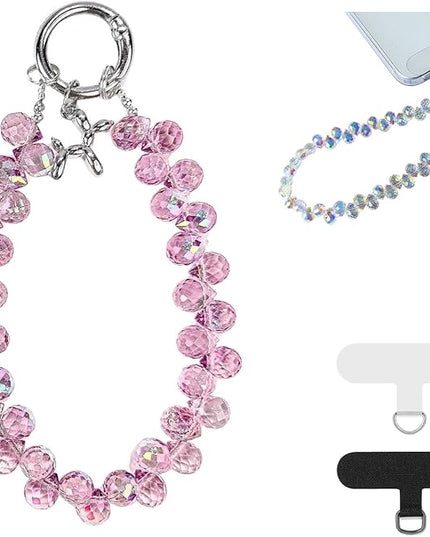 Pink Pure Shine Crystal Original Design Phone Charm with 2 Tether Tabs – Stylish, Durable, and Hands-Free Phone Chain – Compatible with iPhone, Samsung, Pixel & More
