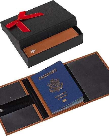 Pilot Wallet Passport Holder for Travel - RFID Blocking Genuine Leather Travel Document Holder with Gift Box Passport Wallet for Pilots Men and Women