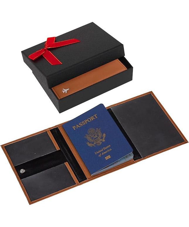 Pilot Wallet Passport Holder for Travel - RFID Blocking Genuine Leather Travel Document Holder with Gift Box Passport Wallet for Pilots Men and Women